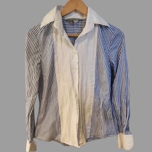 Zara Womens Medium‎ Blue And White Striped Formal Collared 100% Cotton